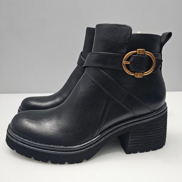 Sofft Jenine Ankle Bootie Womens 8.5 Black Leather Moto Lug Sole Block Heel - Picture 16 of 16